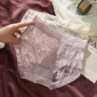 Women's French Pure Sexy Lace Panties Mid-Rise Comfortable Breathable Briefs