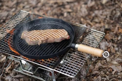 Ikenaga Iron Works Grill Pan with Wooden Handle, Induction and Gas Compatible, 26cm