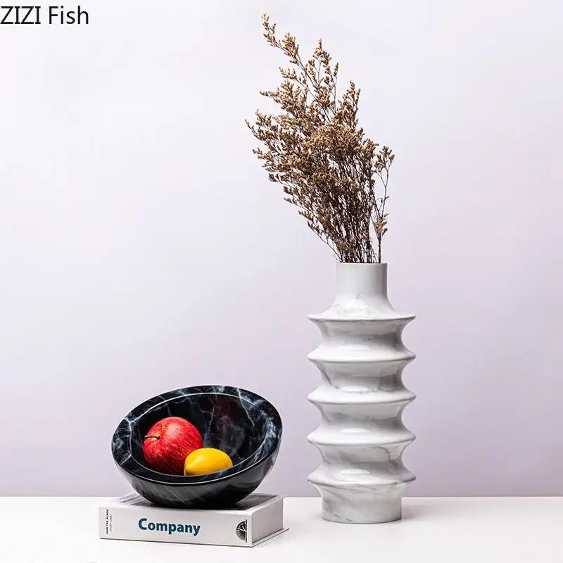 Creative Marble Pattern Abstract Crafts Vase Desk Decoration Artificial Flowers Decorative Floral Arrangement Resin Flower Vases