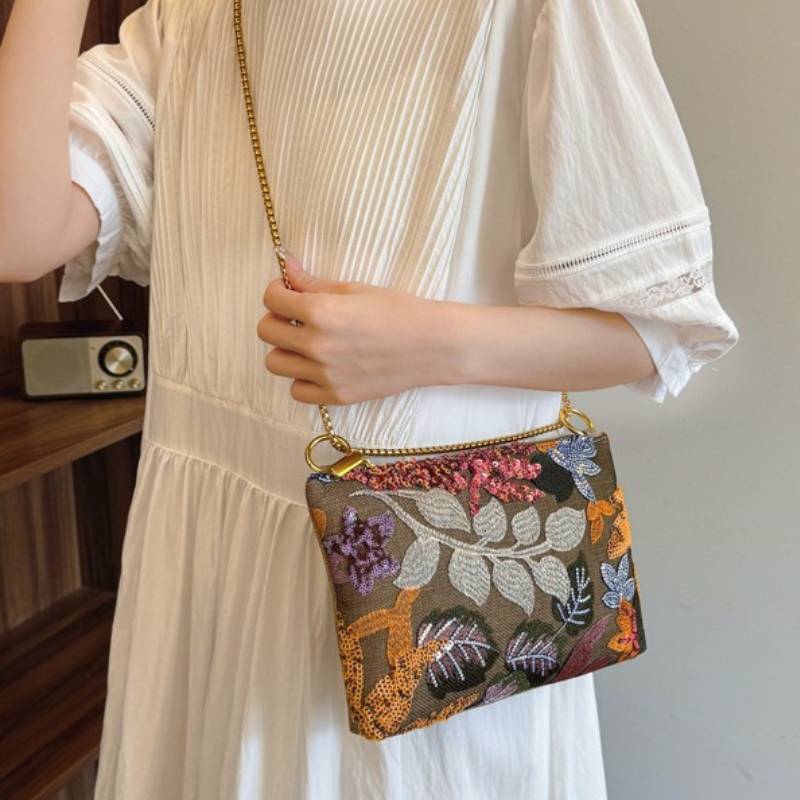 Europäische Vintage-Bestickte Clutch-Tasche mit Pailletten für Sommer-Abendveranstaltungen