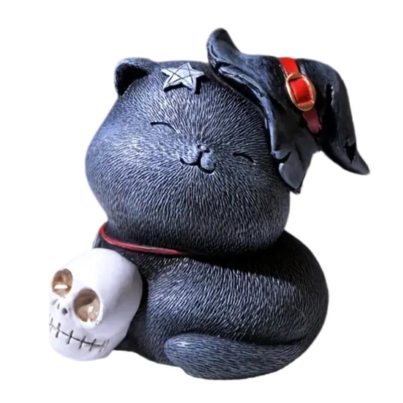 

Sturdy Resins Halloweens Cats Statue Desk Ornament Pet Friendly Home Decoration Festives Gift