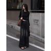 Design sense niche black jeans women's summer new high waist drape floor pants irregular cut wide leg pants