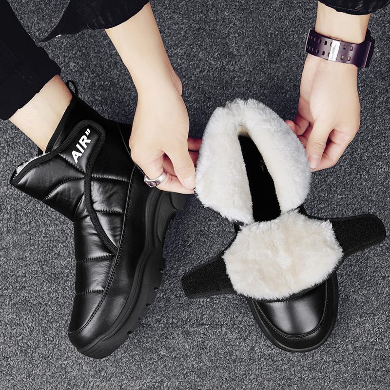 Winter New Mid Top Casual Cotton Shoes Warm and Waterproof Winter Velvet Versatile Snow Boots 2024 New  Men's Cotton Shoes Black