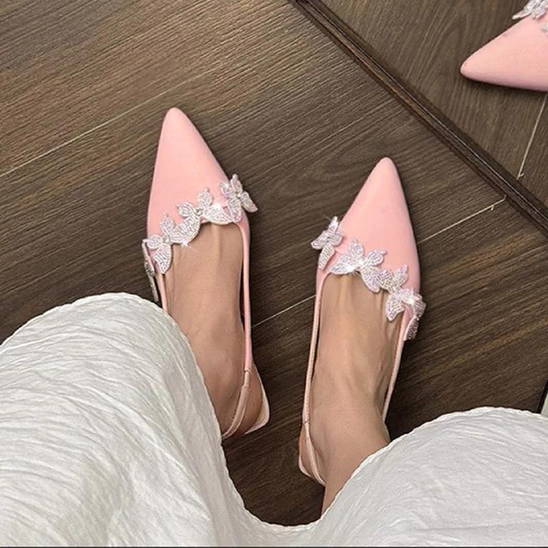 Hot Selling Women Crystal High Heels Sandals Shoes Butterfly Pointed Toe Slippers 2025 New Summer Elegant  Brand Shoes Mujer