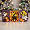 Halloween Night Light Wooden Light-up Boo Ornament Pumpkin Ghost Castle Table Decoration with Lights for Home Mantel Dining Table