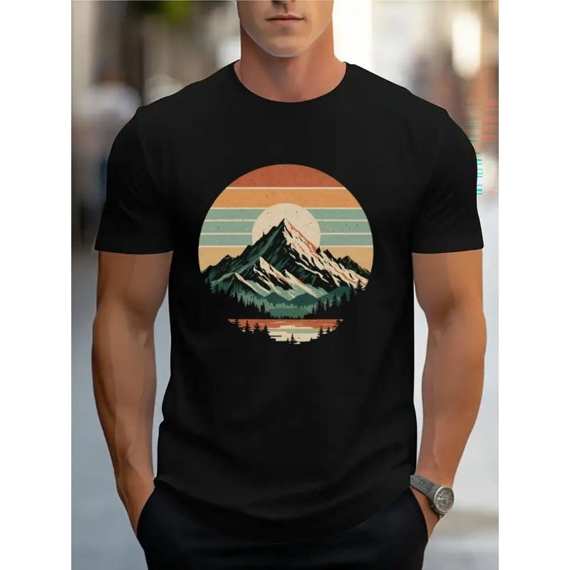 European Size Vintage Hill Graphic Print T-Shirt For Men Casual Short Sleeve Tee Heavy Cotton - Comfortable Crew Neck, Soft Adorable Tees Tops
