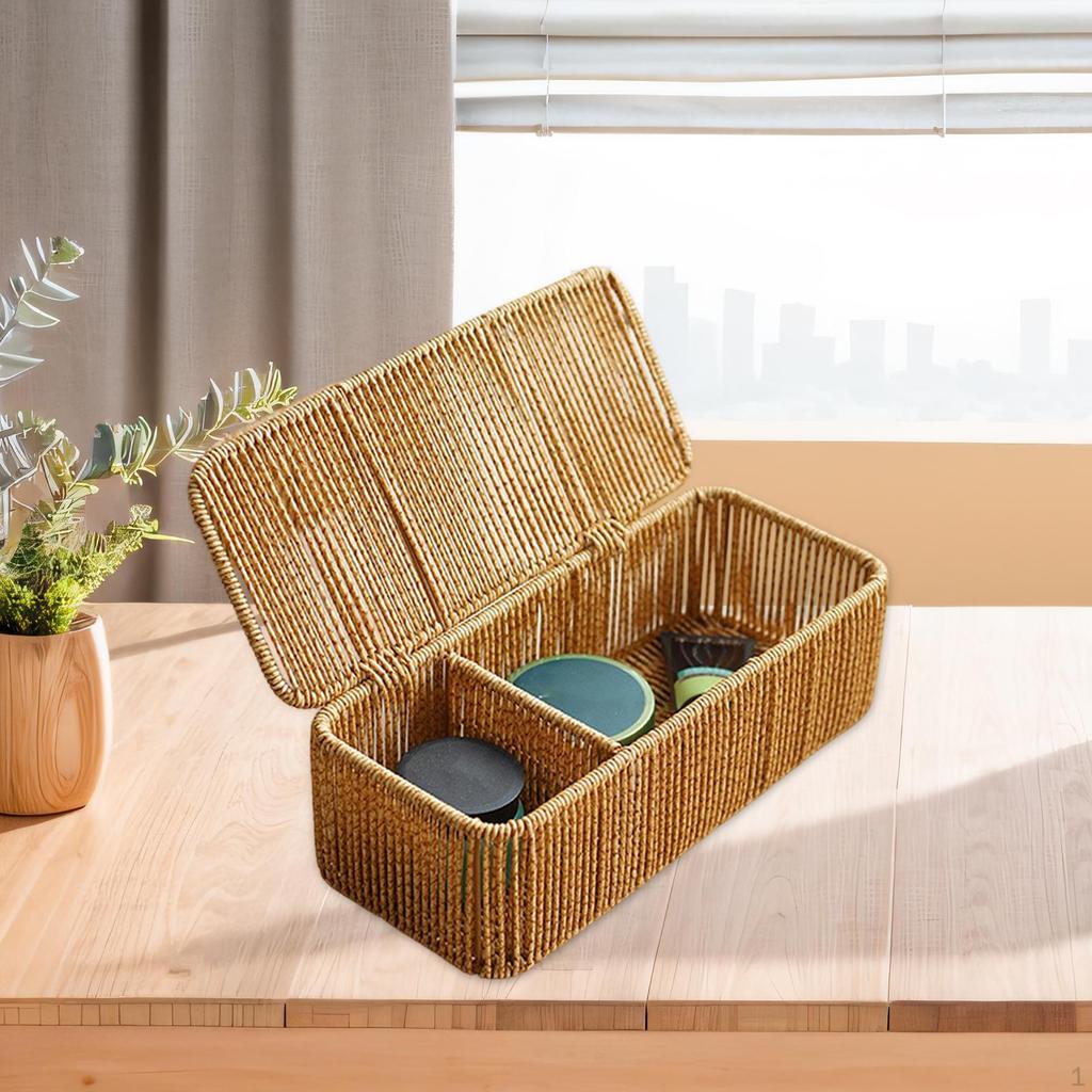 Korb mit Deckel, Imitations-Rattan-Webkorb, Komfortabler Aufbewahrungsorganisator für Zuhause Schlafzimmer