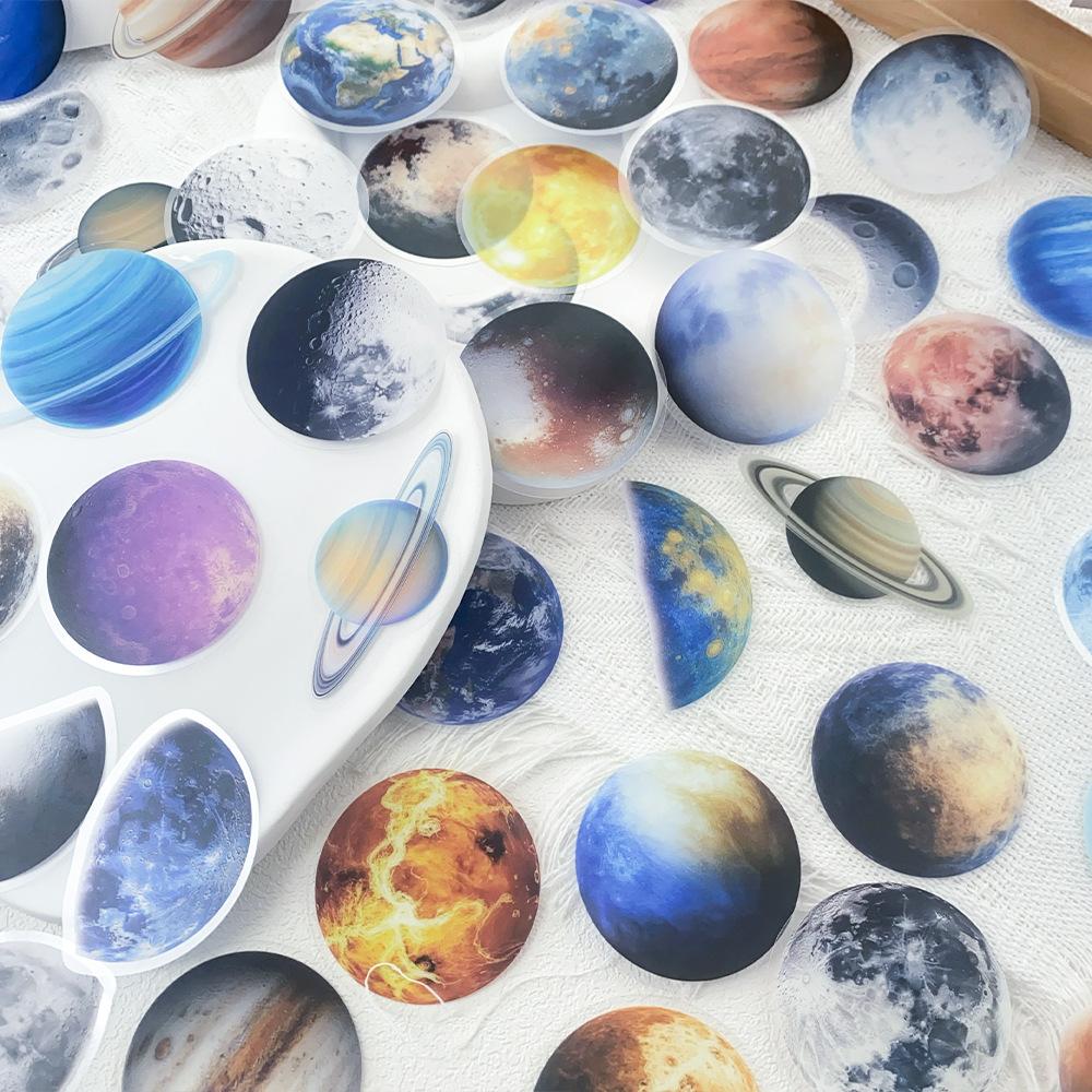 50Pcs Planet Space Station Dream Transparent Stickers Planet Star DIY Luggage Stickers Creative Cartoon Graffiti Stickers