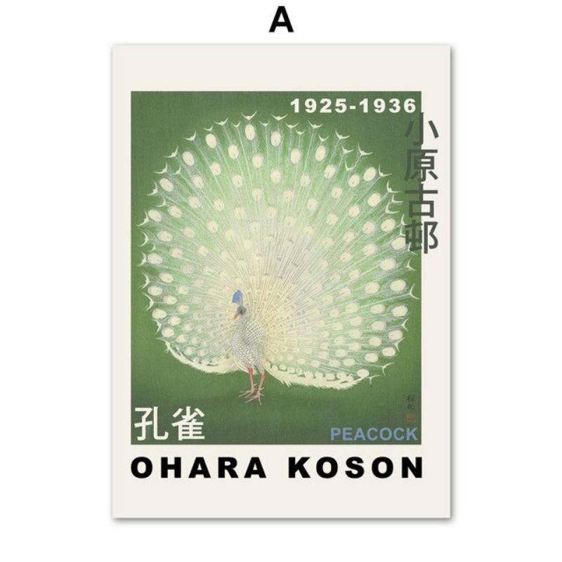 Japan Style Peacock Wall Art Hokusai Ohara Koson Canvas Painting Nordic Posters And Prints Wall Pictures For Living Room Decor