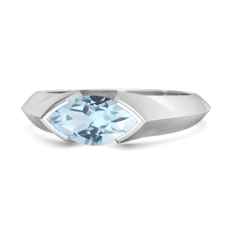 

Blue Topaz Marquise Shape Solitaire Ring - Sterling Silver 12 біле золото кольору