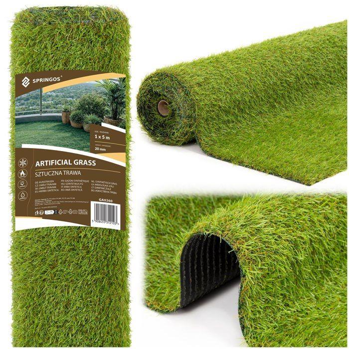 Kunstgras - SPRINGOS - 1 x 5 m - 20 mm - 70% PE/30% PP - 16.800 steken/m²