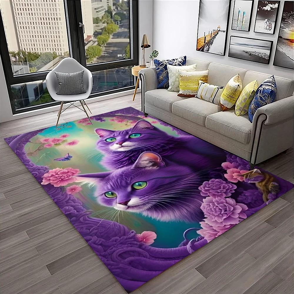 3D Cute Cat Flower Cartoon Carpet Rug for Home Living Room Bedroom Sofa Doormat Decor,Child Play Area Rug Non-slip Floor Mat