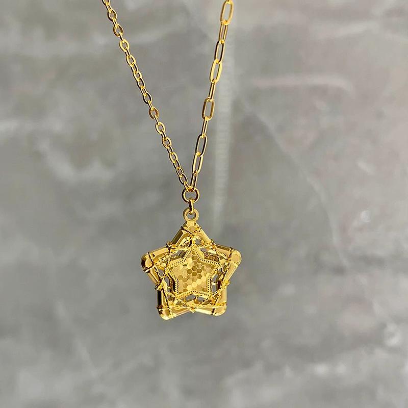 New in Creative star necklace for women chic hollow out luster winding exquisite five pointed star collar chain wedding 45cm