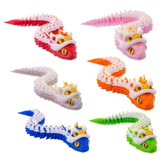 10" 3D Printed Snake Toy Movable Articulated Lion Dance Snake Figurine Flexible Animal Fidget Toy for Kids Collectors Home Office Executive Desk Decor