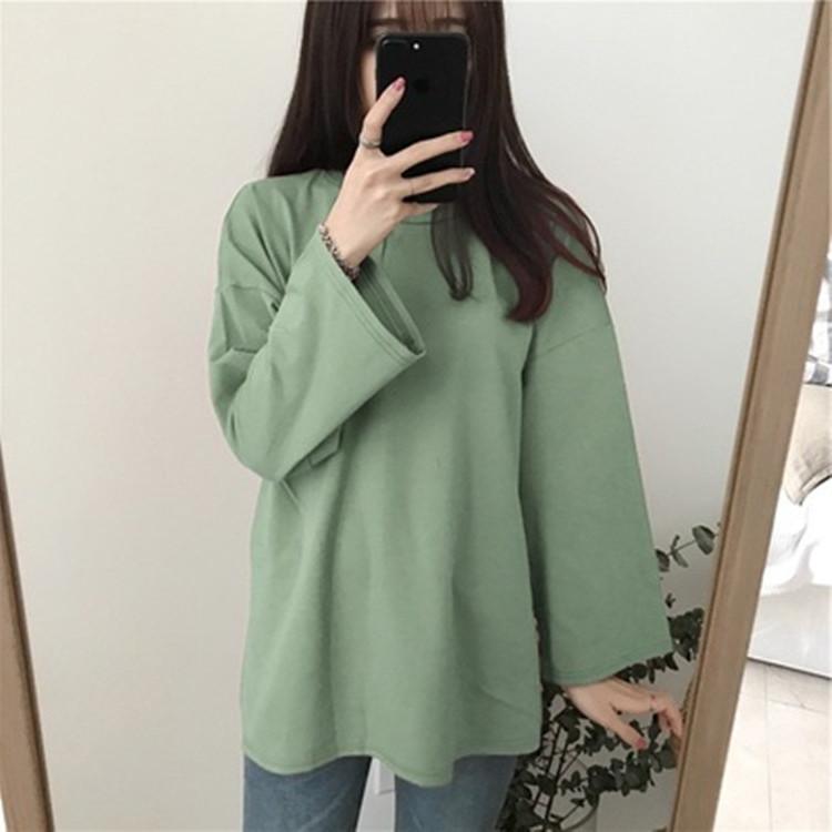Solid Long Sleeve Tee Women Autumn Korean Loose Versatile Slim Base Layer Student Top
