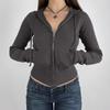 Gray Street Style Zip Up Hooded Sweatshirt Slim Fit Women S Casual Top