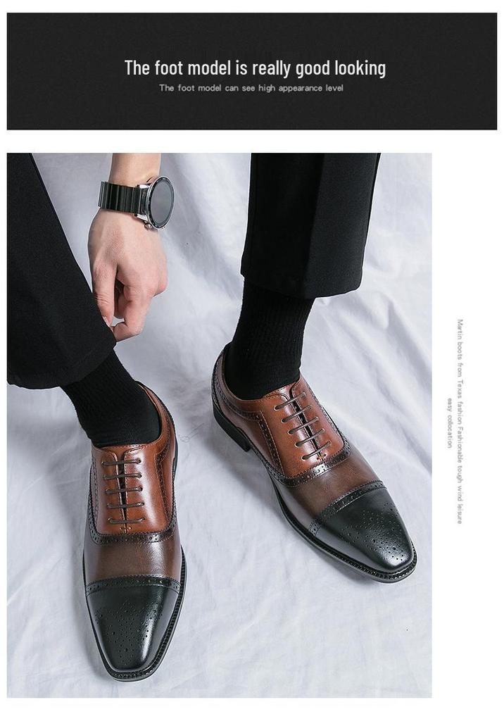 Trendy Men's Spliced Leather Oxford Shoes - Fashionable European & American Style, Large Size Available