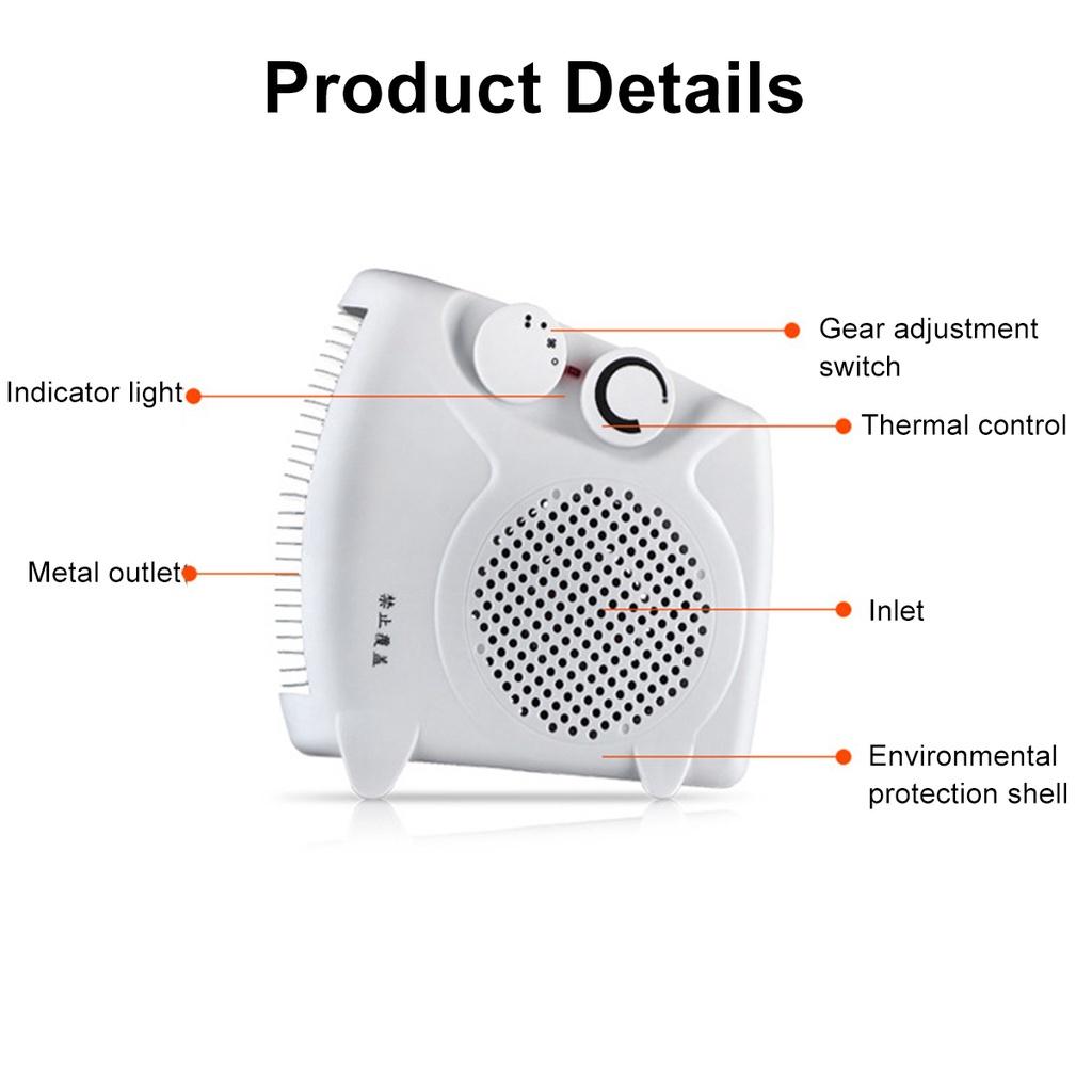 Portable Electric Fan Heater Personal Space Electric Air Heater Fan Warmer Winter Office Home Desktop 2000W