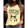 Fun cartoon cat tag printed vest, humorous design women's printed vest