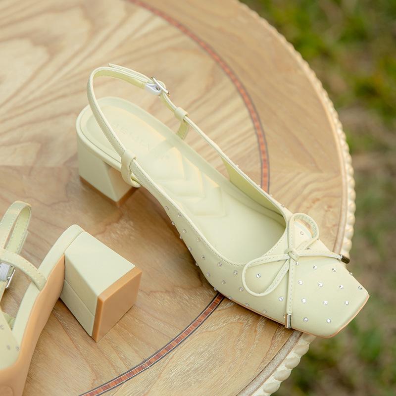 

Туфли Мэри Джейн в черный горошек с ромбами, женские, на толстом каблуке, с квадратным носком и бантом, сандалии с ремешком на пятке, новинка весны и лета 40 светло-зеленый