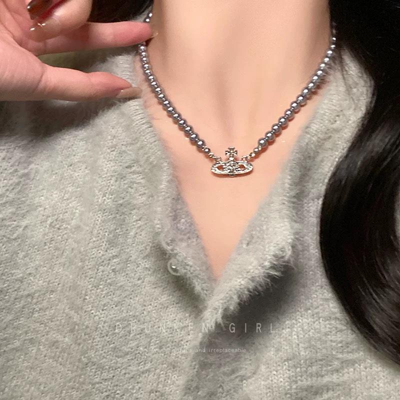 Diamant Saturn Anhänger Perlenkette - Herbst/Winter Luxus Schlüsselbein Kette: Exquisite, vielseitige Accessoires.