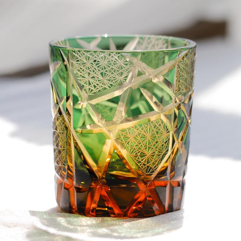 Edo Kiriko Hand-Carved Japanese Crystal Whiskey and Beer Glass Gift
