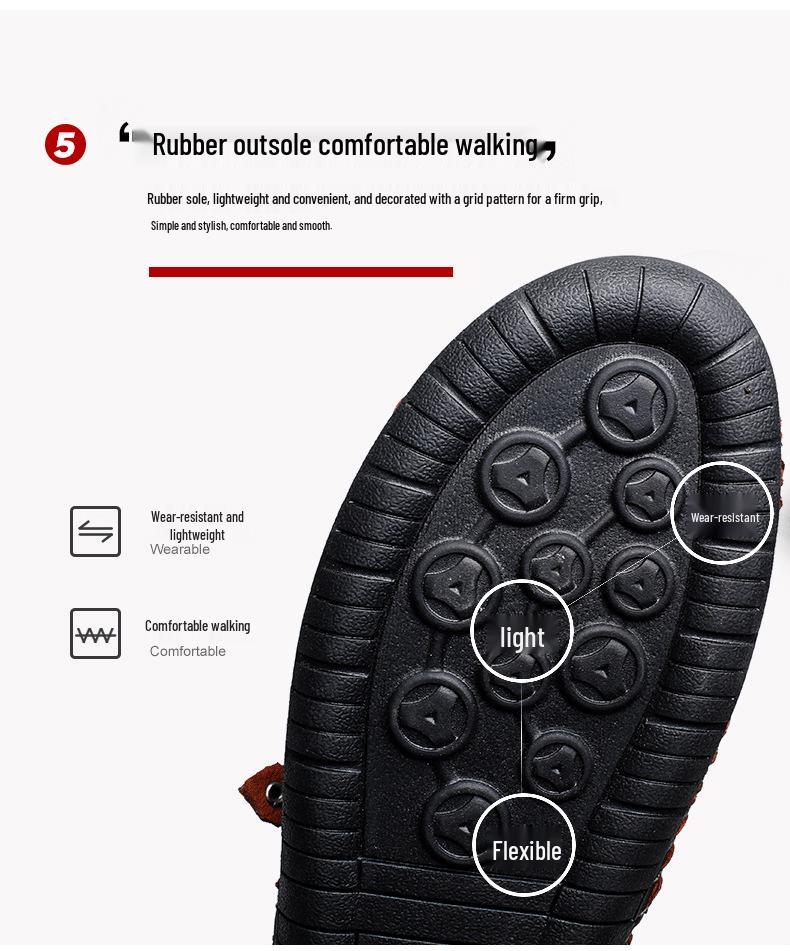 Men's Autumn Casual Leather Slip-On Shoes, Large Size, Soft Sole, Non-Slip, Hand-Stitched, Side Zipper
