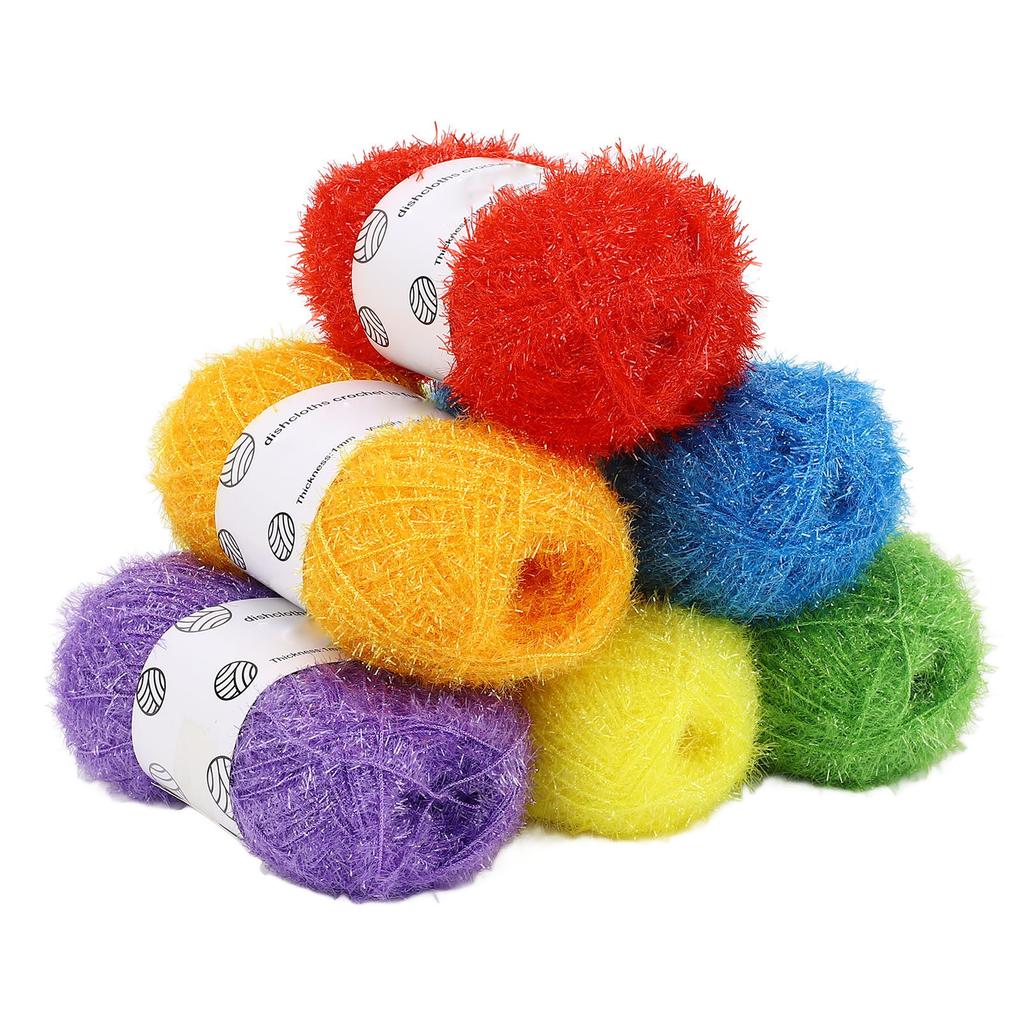 6 Pcs Shiny Yarn Multi Color Soft Cotton Glitter Sparkle Yarn with Stainless Steel Crochet Hook for Knitting Crafting