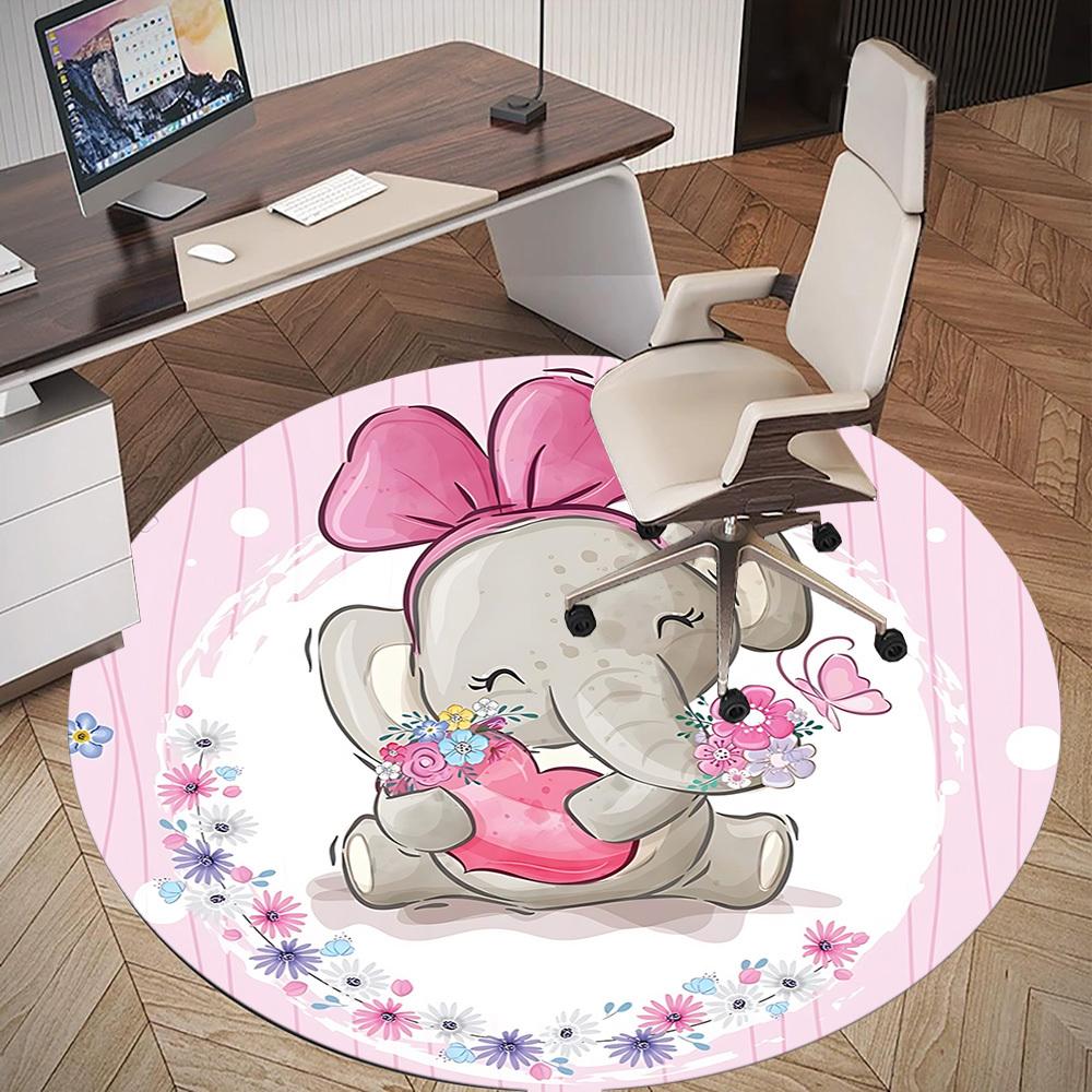 1pc Elephant, Flowers Round Chair Mat Area Rug - Non-Slip, Floor Mat for Office, Bedroom, and Indoor Decor C1125306