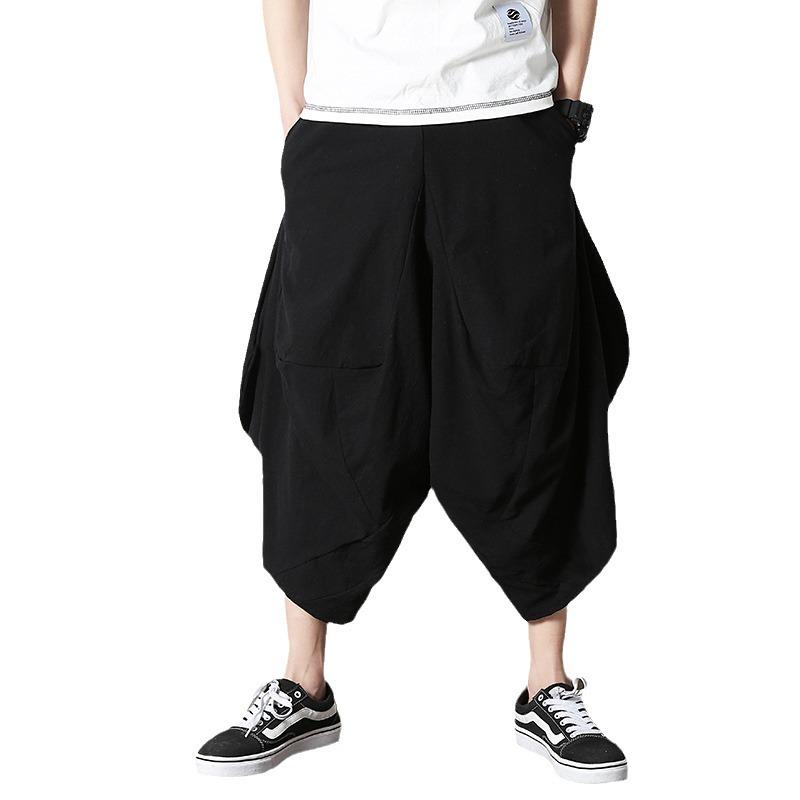 Men's Multicolor Thai Wide-Leg Bloomers - Cotton & Linen Beach Pants, Chinese Style, Spring/Summer.