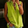 Top Camicia Estiva Vintage Bordo Foglia di Loto Cotone e Lino Senza Preoccupazioni Collo Alto Monocolore Tasca Ampia Pullover da Pendolarismo