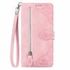 For Motorola Moto G86 Power 5G Zipper Wallet Case with Strap Flower Imprint PU Leather Phone Cover