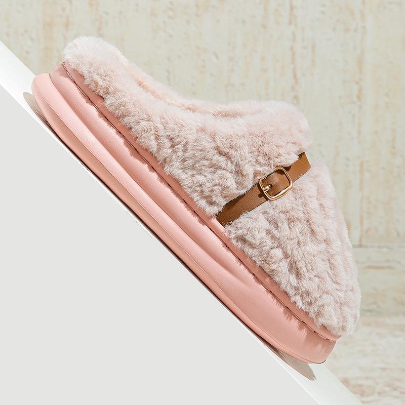 Winter home couple fluffy slippers piled platform cotton shoes warm non-slip lightweight wear-resistant cotton slippers