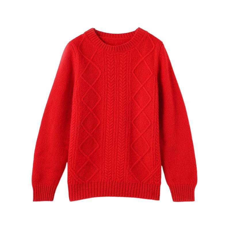 Children's 100% Wool Cable Knit Sweater - Unisex Round Neck for Autumn/Winter