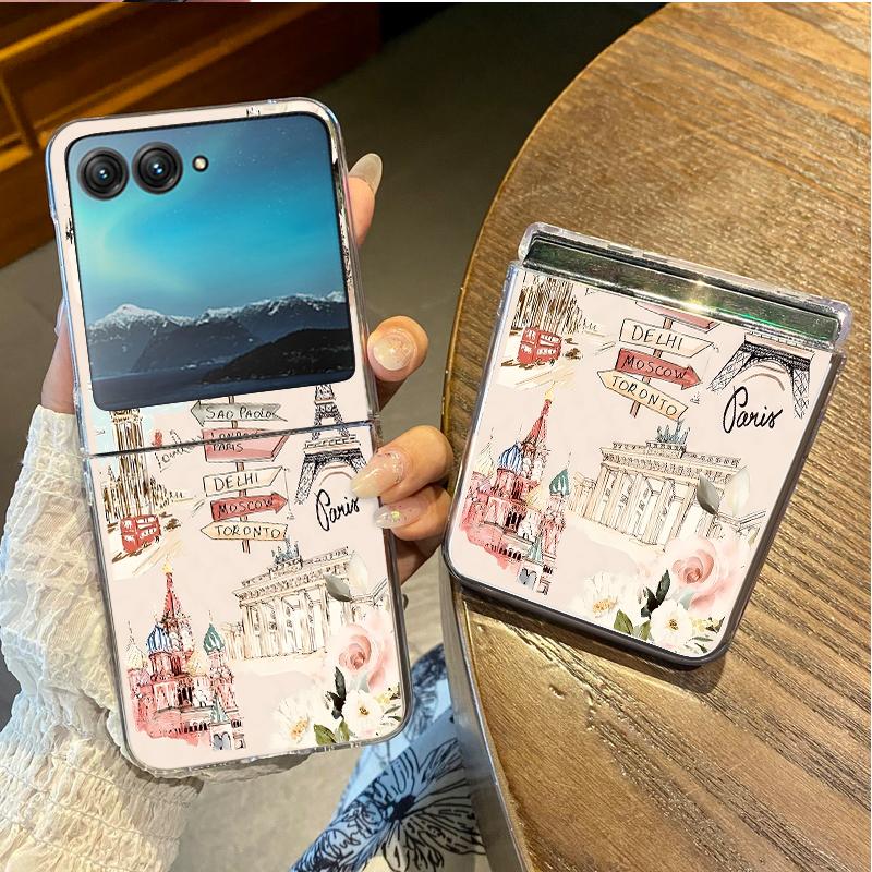 Building Mountain Pattern Phone Case For Motorola Razr 60 Ultra Razr 50 40 Ultra 60 50 40 Clear Shockproof Hard PC Folding Cover