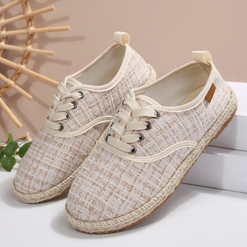 Fashion Women's Flat Cloth Shoes Autumn New Round Head Cloth in Front of Lacing Soft Sole Anti-slip Wear-resistant Low-top Shoes