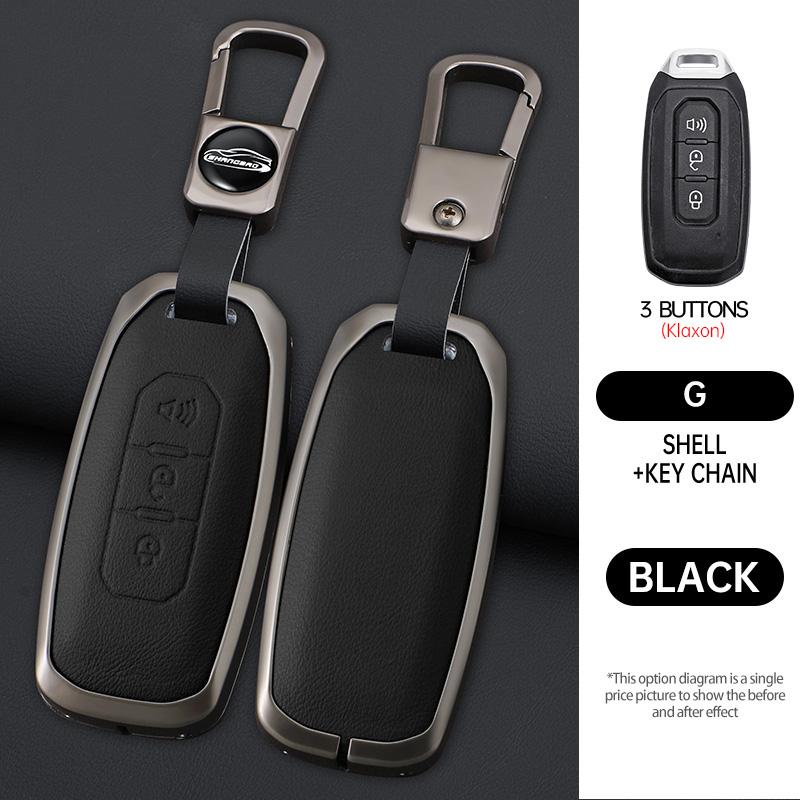 Interior Mouldings 3 Buttons Zinc Alloy Leather Car Key Case Cover Shell For Ford Territory 2019 - 2024 Protection Keychain Auto