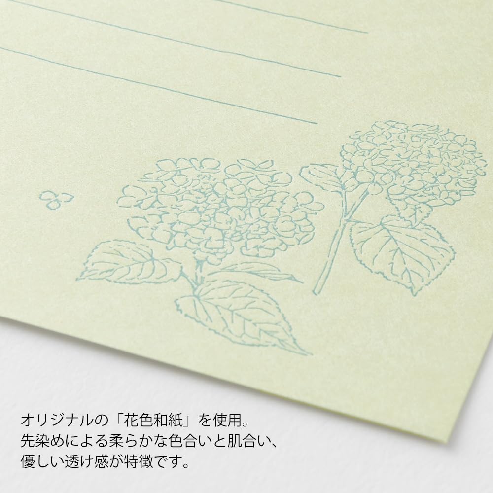 Midori Letter Floral Washi Paper with Paper 86931006 Set, Case, Green,