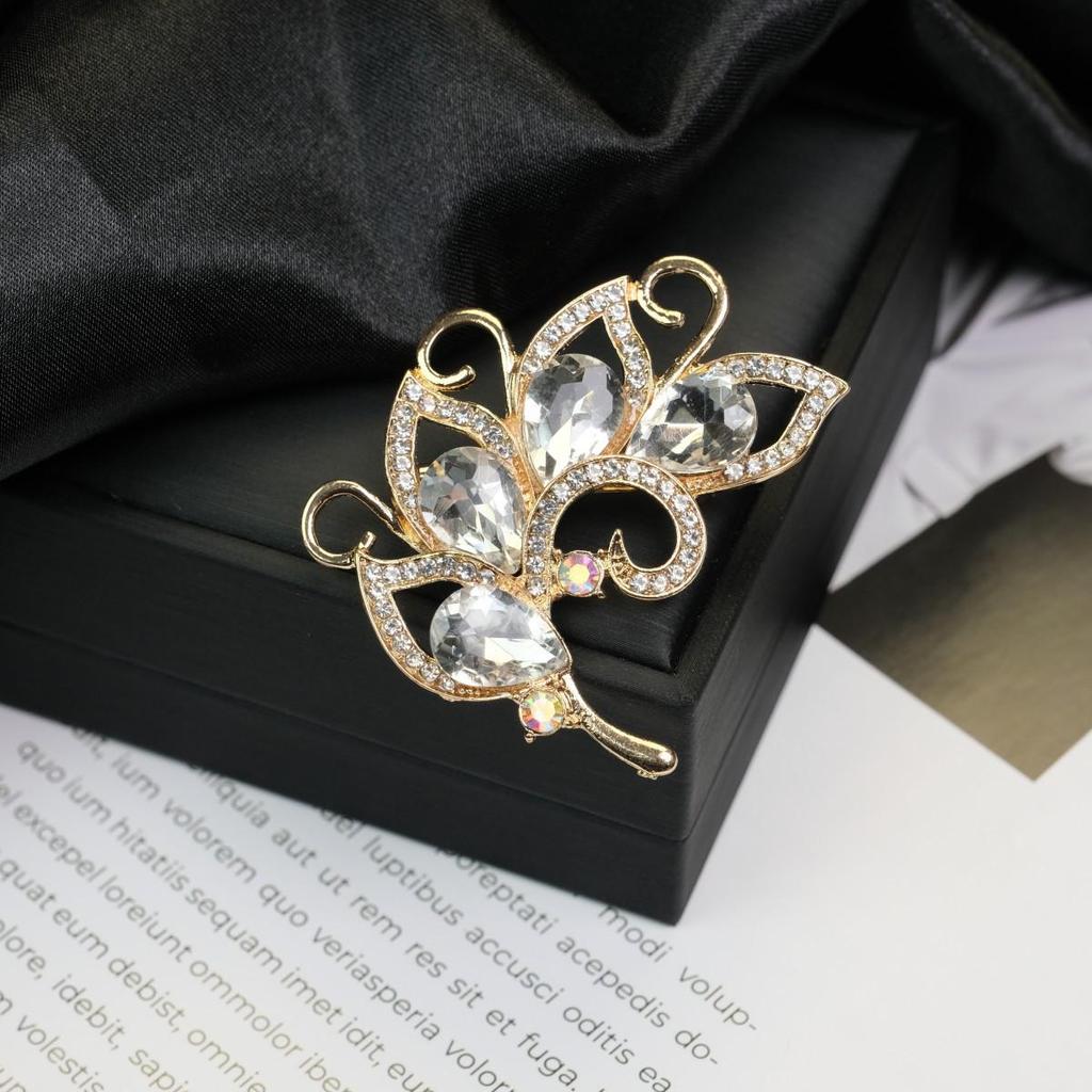 Elegante Europäische & Amerikanische Strassblumen Brosche, Anti-Exposition Pin, Damen Mode Kristall Kleidung Accessoire