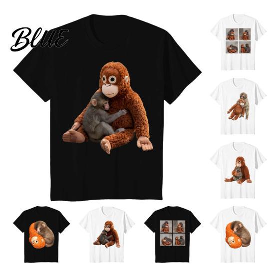 Loose Fit Tee Shirt Monkey Team Punch T-Shirt Round Neck Short Sleeve Cute Macaque And Orangutan Summer for Men Teens Street Wear Fashionable