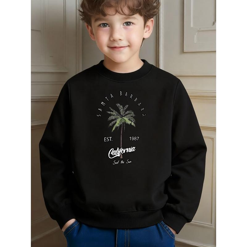 Casual Trendy Palm Tree Printed Crew Neck Sweatshirt for Kids Daily School Wear And Casual Outfits