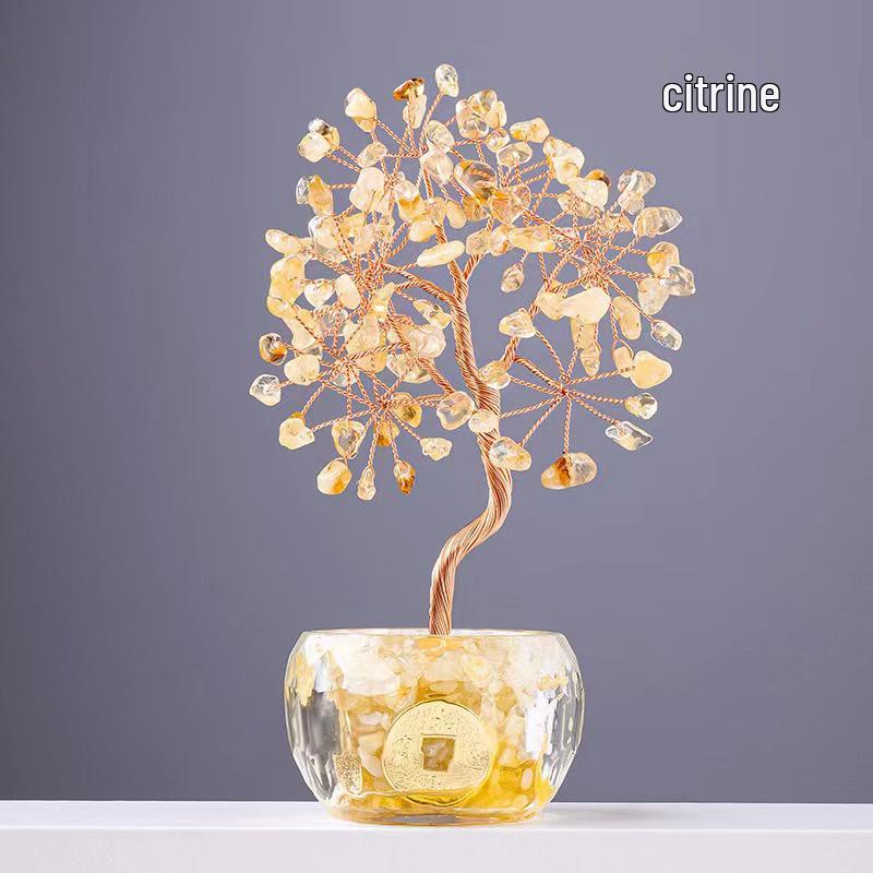 Natural Crystal Money Tree for Wealth & Prosperity - Decorative Ornament for Home, Office, or Desk