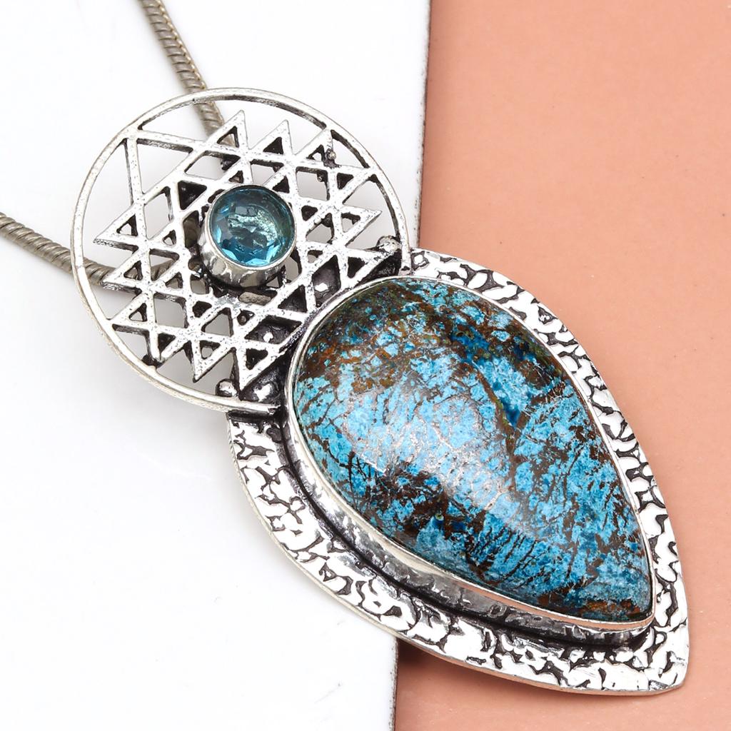 Azurite Necklace Malachite Silver  Gifted Pendant Gemstone Jewelry