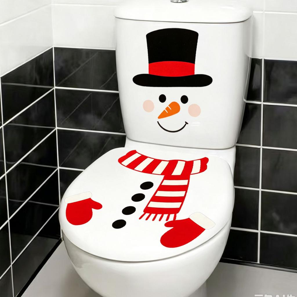 Cartoon Snowman Toilet Cover Sticker for Bathroom and Toilet Decoration
