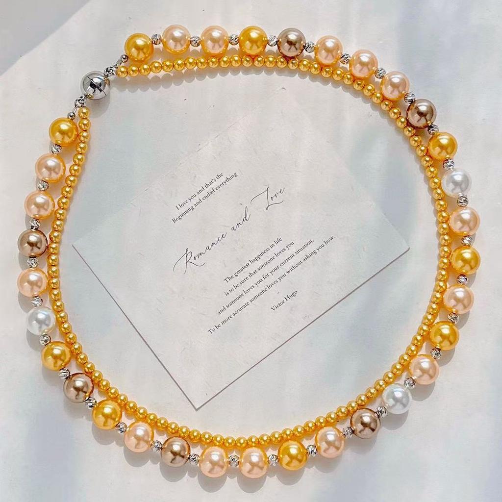 New Chinese-style retro Melard high-gloss mixed-color double-layer pearl necklace, a high-end sweater chain and clavicle chain for women