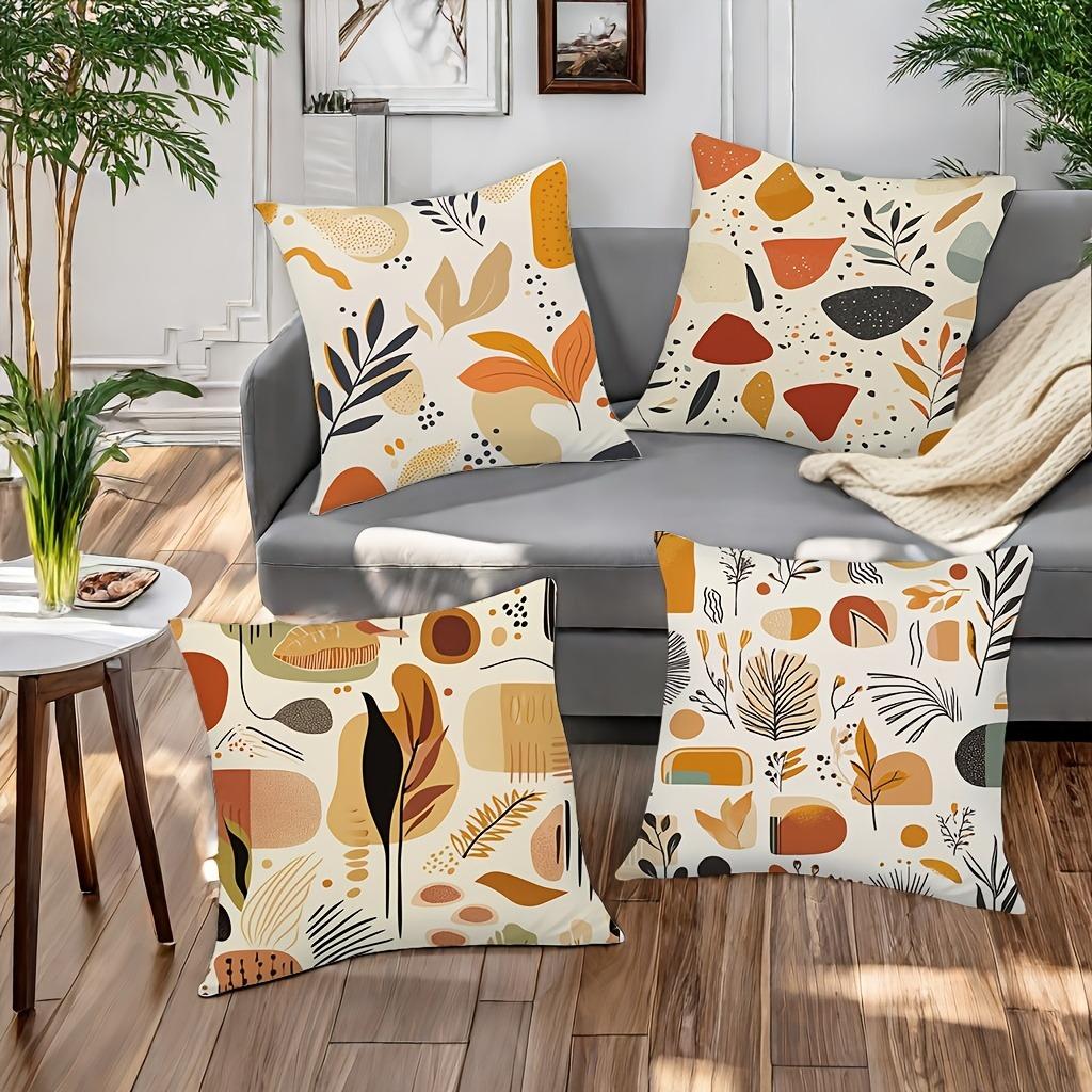 Warm - Toned Abstract Plant Pillowcasebedroom Living Room Sofa Home Decor Polyester Cushion Cover With Zipper