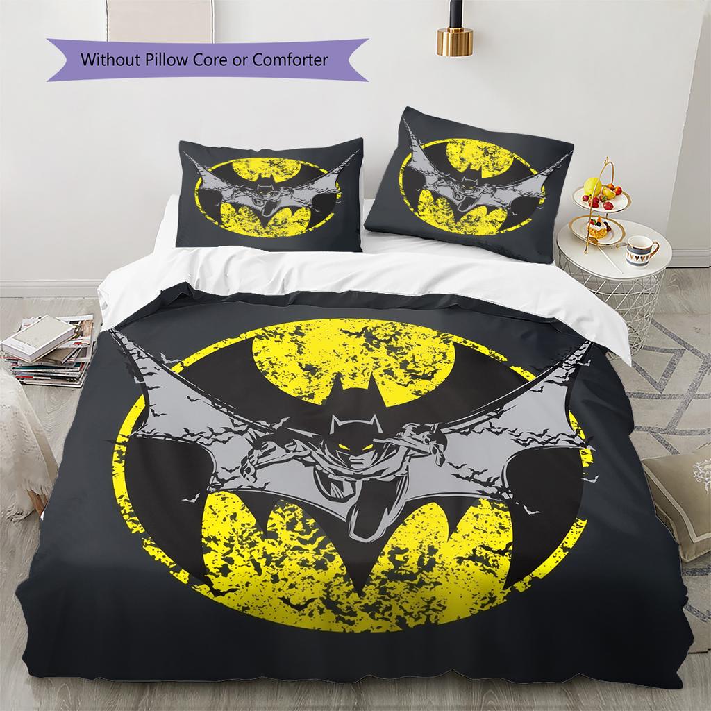 Batman Muster Bettwäsche Bettdecken-Set Heimdekoration Geschenk (1 Bettbezug + 2 Kissenbezüge (ohne Füllung))