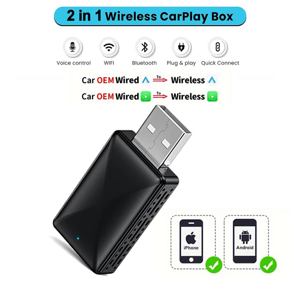 

Мини-приставка 2 в 1, проводной беспроводной адаптер CarPlay Android Auto BT5.0 USB/Type-C Plug and Play, автомобильная потоковая приставка, автомобильные аксессуары