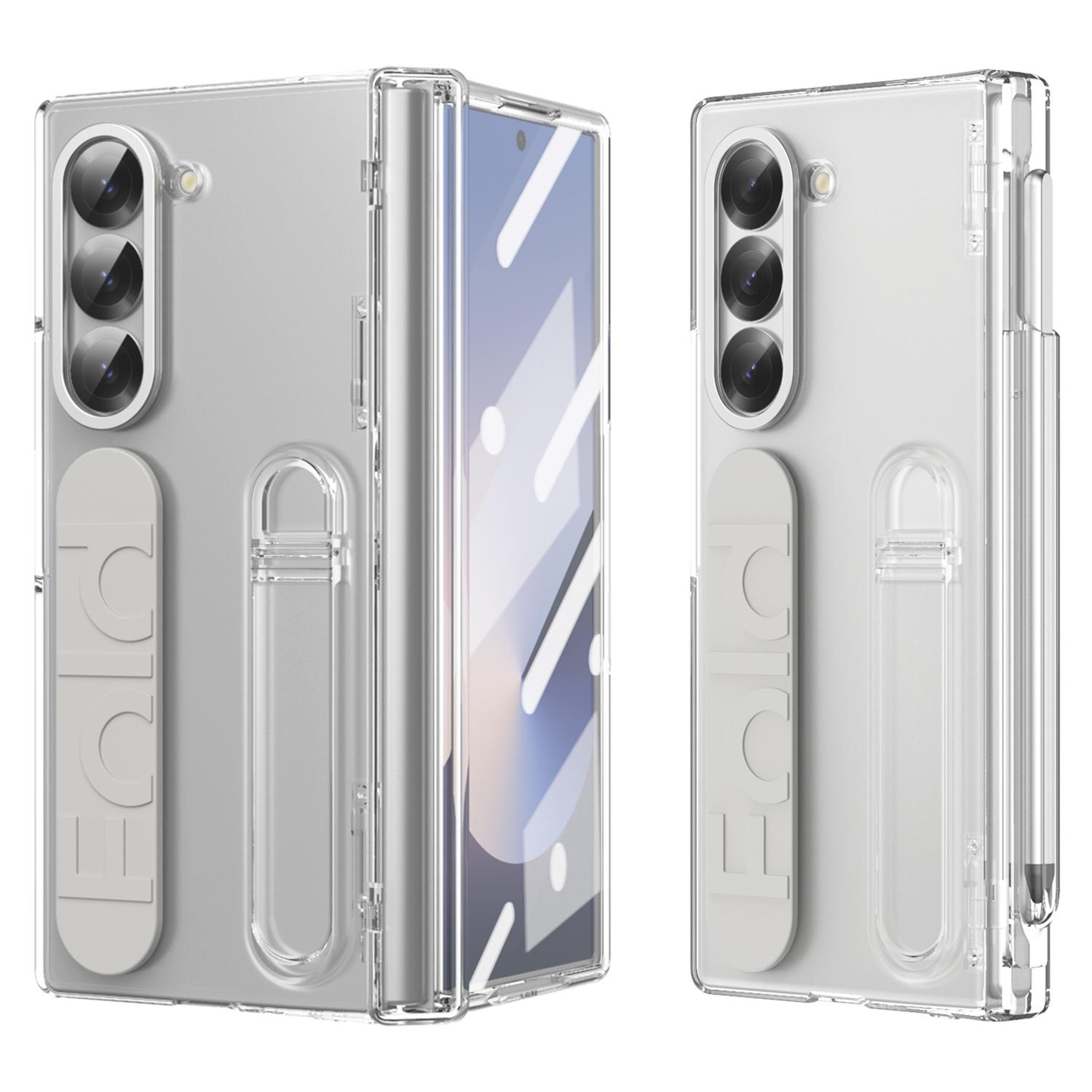 

Чохол для Samsung Galaxy Z Fold6 5G з підставкою та ремінцем на зап ястя, ПК чохол для телефону з плівкою із загартованого скла Transparent