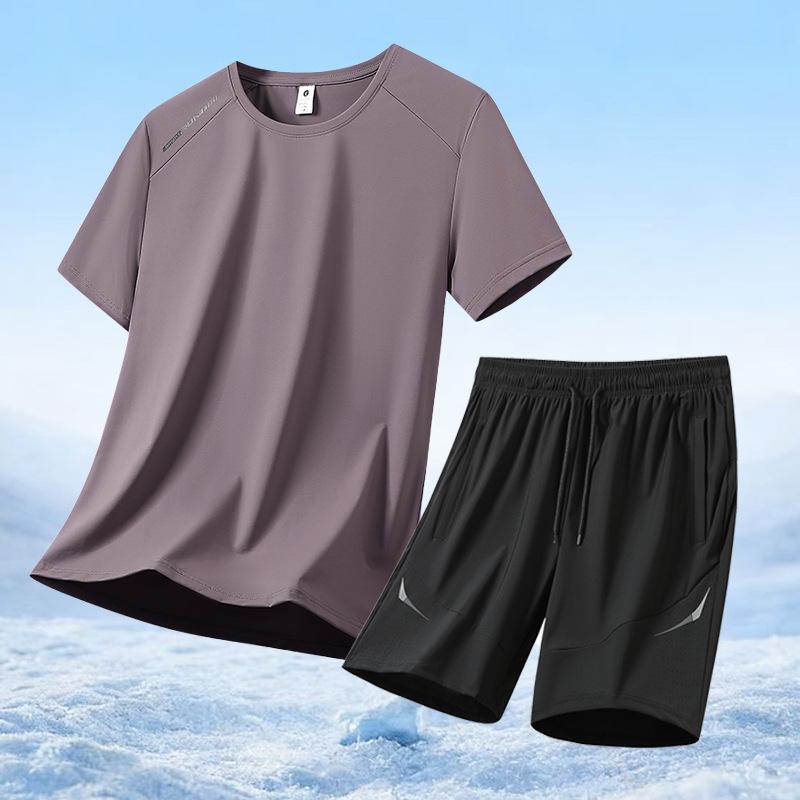 Sports & Casual Ice-Silk Quick-Dry Stretch Set Lightweight Loose-Fitting Breathable Short-Sleeve T-Shirt Men's Set